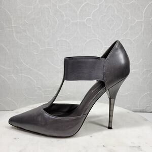 Elizabeth & James Stiletto Heels Womens 8 Gray Leather T-Strap Metal Spike Heel